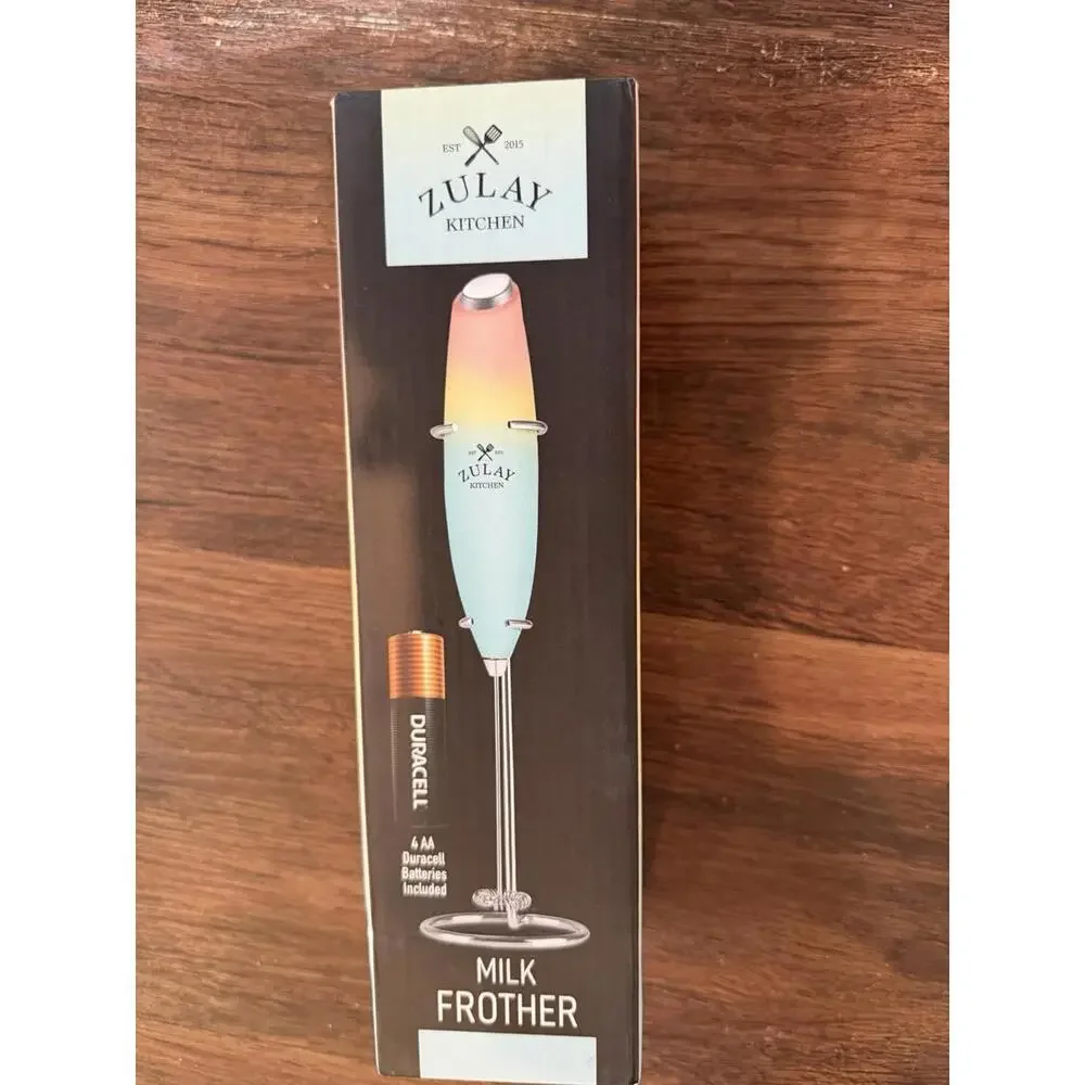 Zulay Kitchen Milk Frother Gradient PinkBlue Handheld Mixer NEW 4Duracell Batt